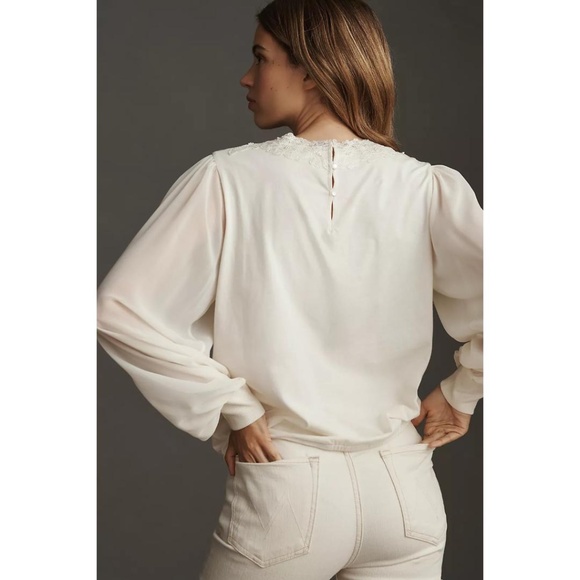 Tiny Anthropologie Long-Sleeve Mock-Neck Lace Embellished Top - Picture 3 of 12